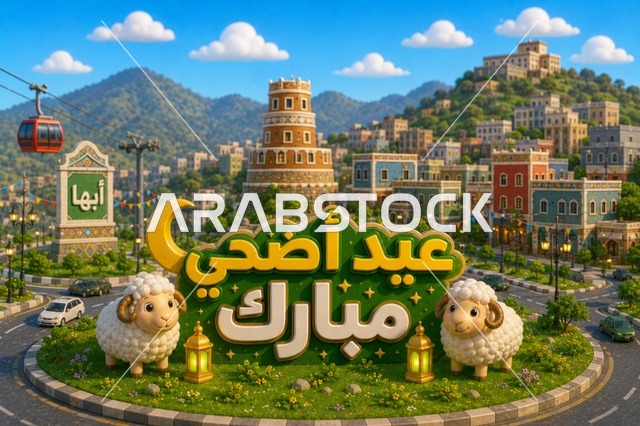 تهنئة عيد الأضحى مدينة أبها السعودية ثلاثية الأبعاد