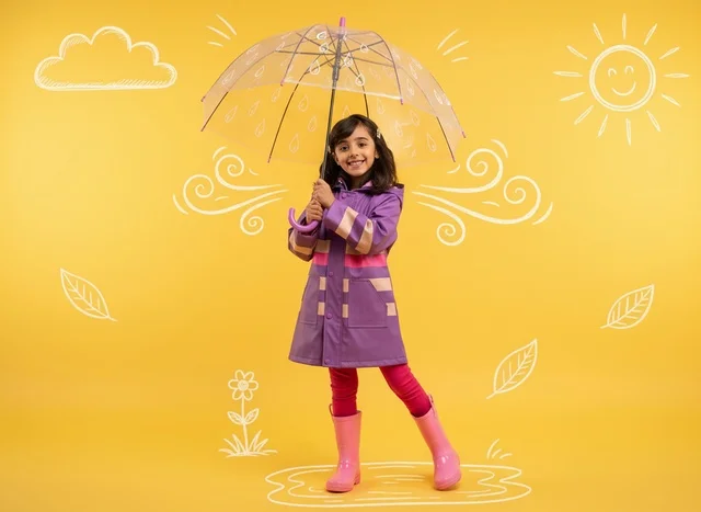 Saudi Girl in Raincoat with Umbrella Studio Portrait