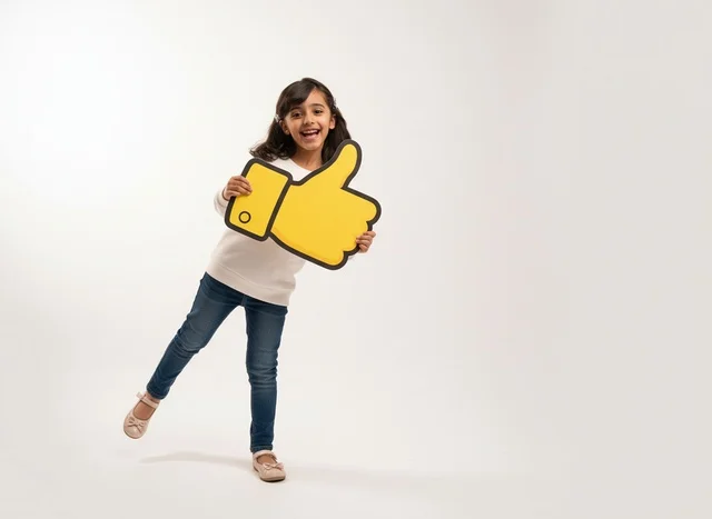 Arab Girl Holding Thumbs Up Icon on White Background
