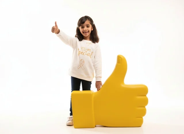 Saudi Girl Giving Thumbs Up with Like Icon