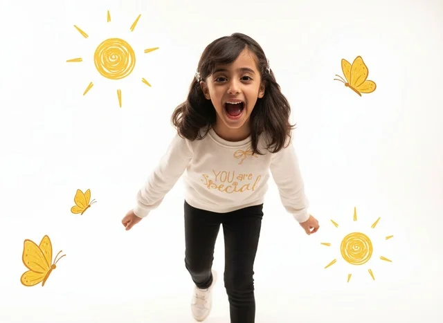 Happy Saudi Girl Shouting on White Studio Background
