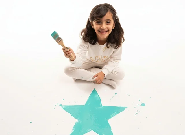 Middle Eastern Girl Painting Star on White Floor