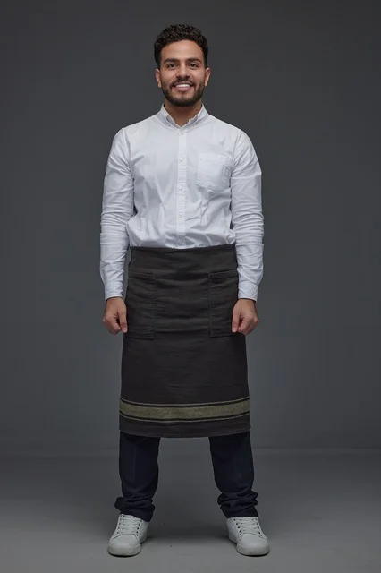 Saudi Barista Waiter in Uniform on Grey Background
