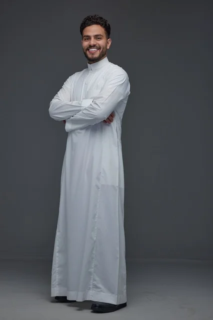 Saudi Man in White Thobe Portrait Studio Setting