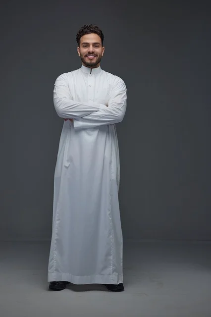 Saudi Man in Traditional White Thobe Studio Portrait