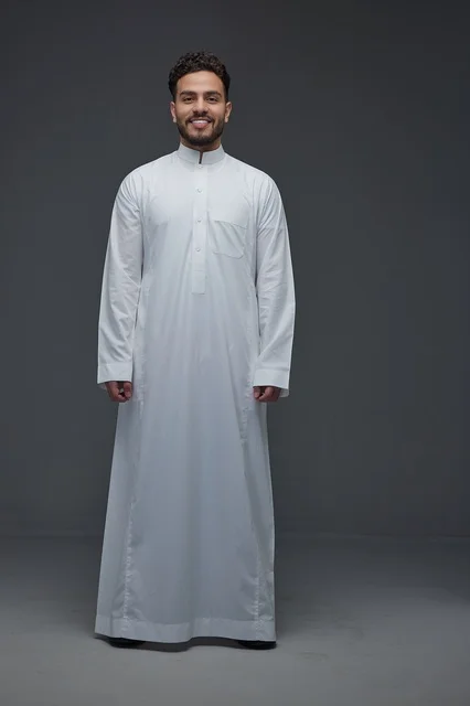 Saudi Man in Traditional White Thobe Studio Portrait