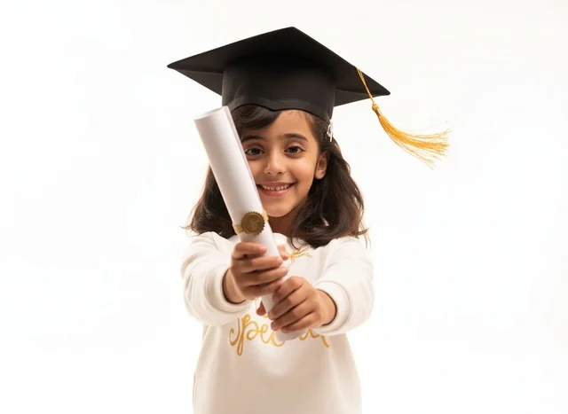 Saudi Girl in Graduation Cap Holding Diploma