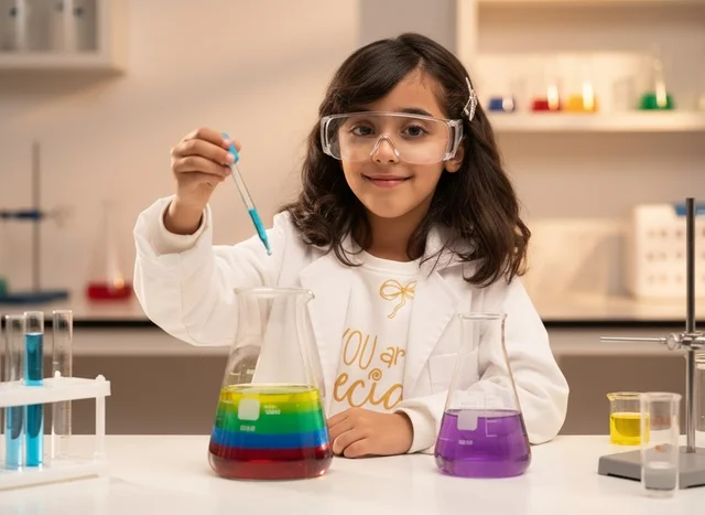 Arab Girl Student Conducting Science Experiment in Laboratory