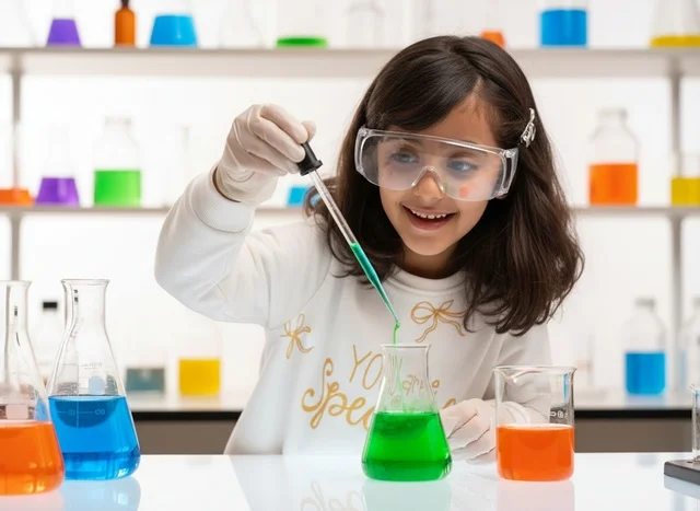 Saudi Girl Science Experiment in Chemistry Laboratory