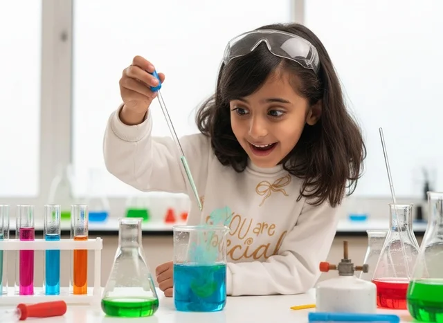 Saudi Girl Science Lab Chemistry Experiment