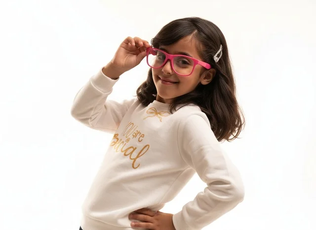 Saudi Girl Wearing Pink Glasses on White Background