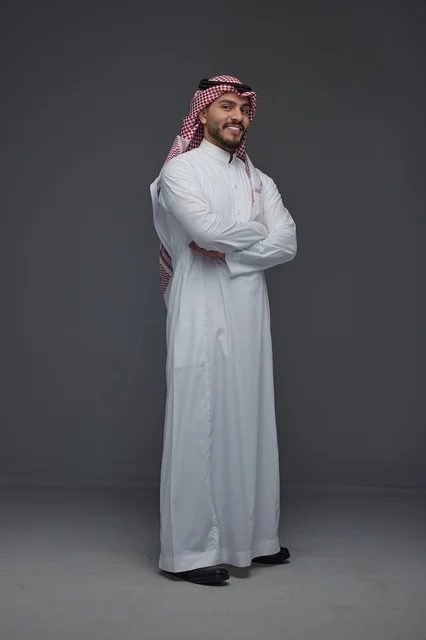 Saudi Man in Traditional Thobe and Ghutra Studio Portrait
