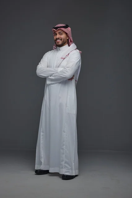 Saudi Man in Traditional Thobe and Shemagh Studio Portrait