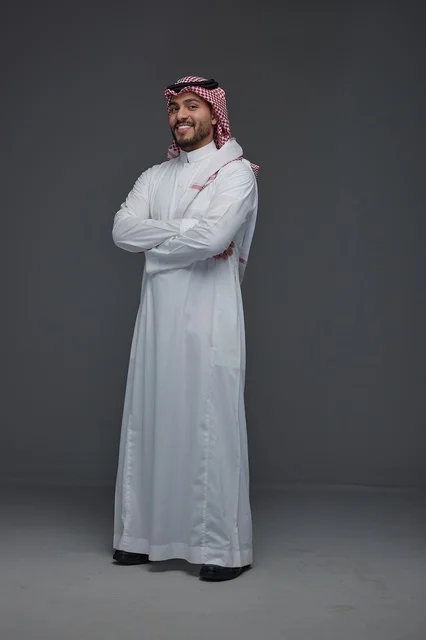 Saudi Man in Traditional Thobe and Shemagh Studio Portrait