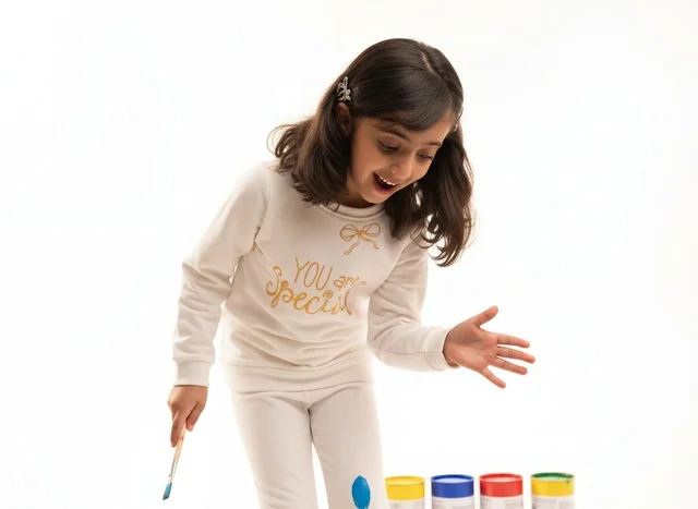 Saudi Girl Painting in Studio on White Background