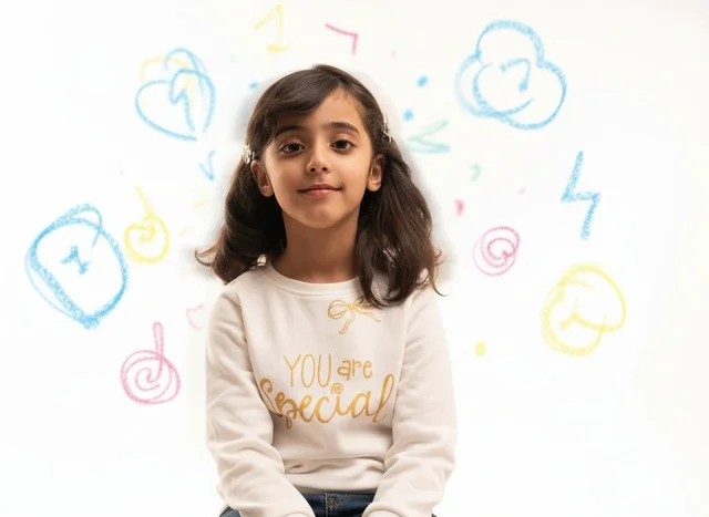 Saudi Girl with Creative Drawings on White Background