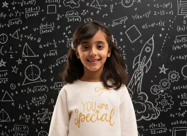 Saudi Girl Student in Front of Educational Blackboard