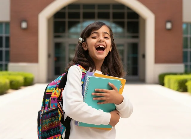 Happy Saudi Girl Student with School Backpack