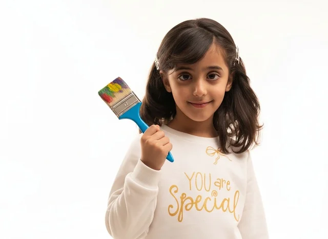 Saudi Girl Holding Paintbrush on White Background