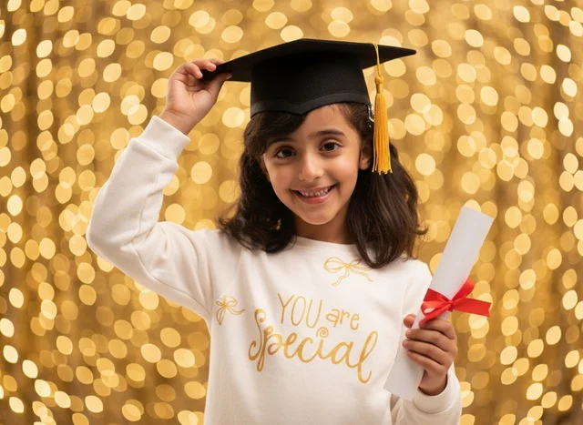 Saudi Girl in Graduation Cap Holding Certificate