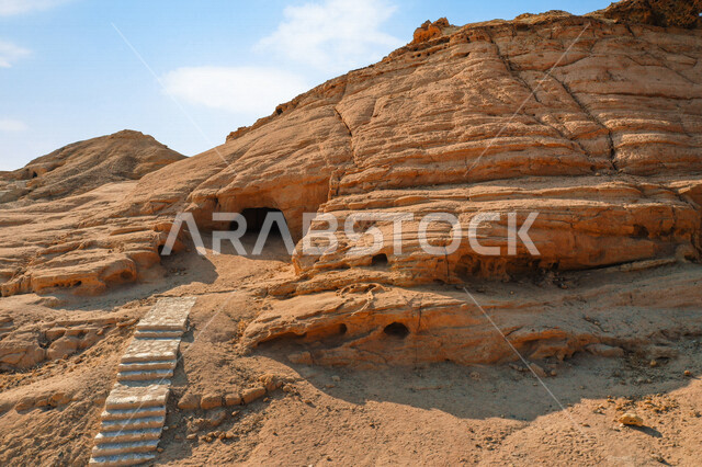 The cities of the Prophet Shuaib in the city of Al-Bidaa (Median) in the north of Saudi Arabia, the ancient houses and temples carved in the rocks, the contrast of Shuaib in the city of Al-Bida in the Tabuk region in the Kingdom of Saudi Arabia, the touri