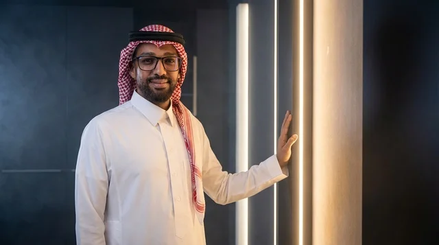 Saudi Man in Traditional Thobe with Modern Lighting
