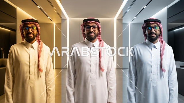 رجل سعودي بالزي التقليدي في ديكور داخلي حديث