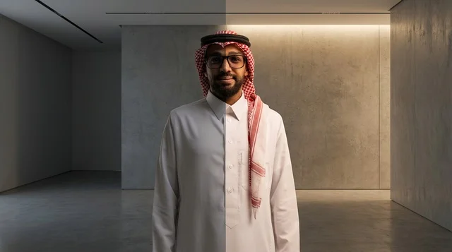 Saudi Man in Traditional Thobe with Split Lighting