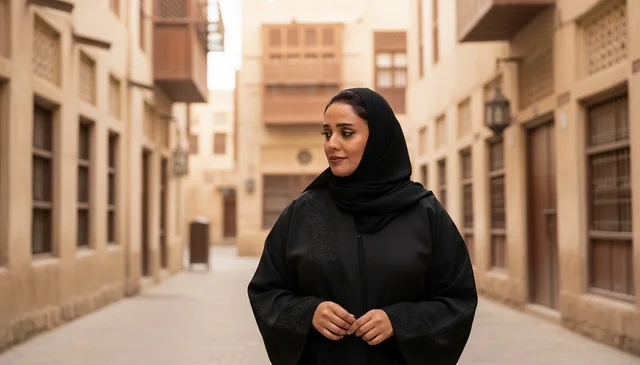 Emirati Woman in Traditional Abaya at Heritage Site Emirati Woman in Traditional Abaya at Heritage Site