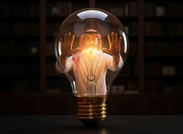 Saudi Man inside Light Bulb for Innovation and Ideas