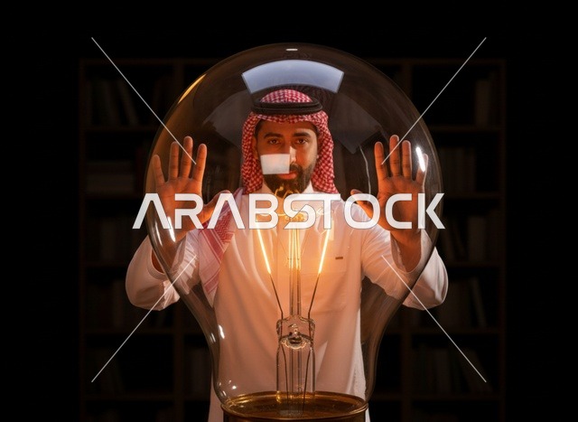 Saudi Man with Glowing Light Bulb Concept