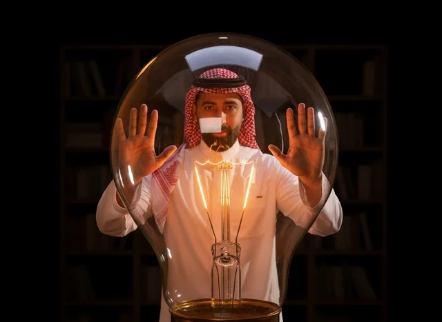 Saudi Man with Glowing Light Bulb Concept