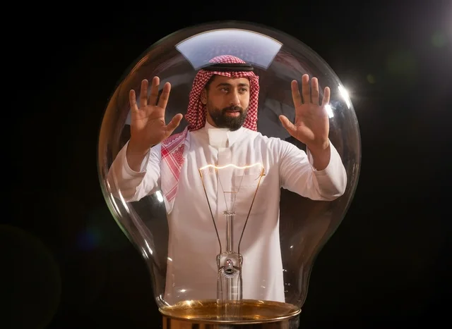 Saudi Man with Light Bulb for Innovation Concept