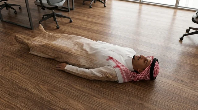 Saudi Man Lying on Office Floor Tired
