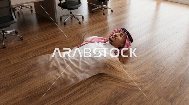 رجل سعودي يندمج مع أرضية مكتب خشبية