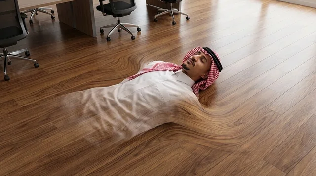 Saudi Man Merging Into Office Wooden Floor