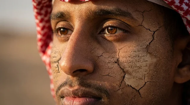 بورتريه رجل سعودي بالخط العربي وملمس بشرة مشققة