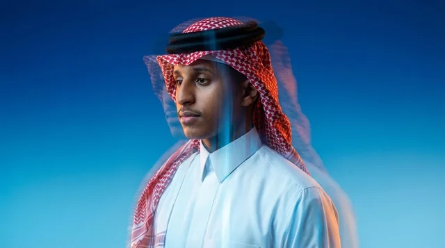 رجل سعودي بالثوب التقليدي مع تأثير حركة فني