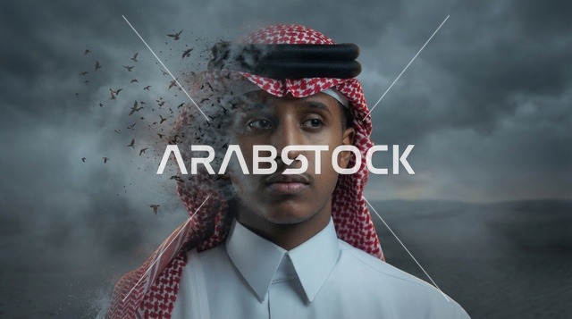 بورتريه رجل سعودي مع تأثير تشتت الطيور الرقمي