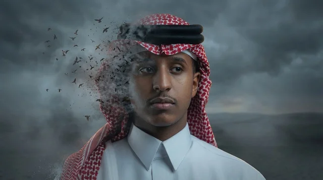 بورتريه رجل سعودي مع تأثير تشتت الطيور الرقمي
