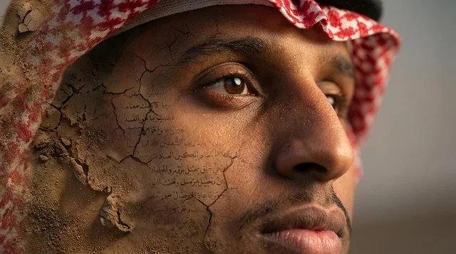 Saudi Man with Shemagh and Conceptual Cracked Skin