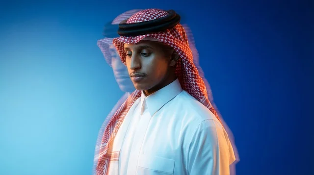 Saudi Man in Traditional Attire with Motion Blur effect