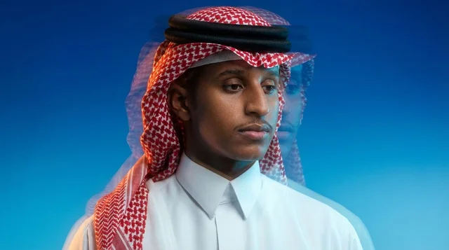 Saudi Man in Traditional Attire with Motion Blur Effect