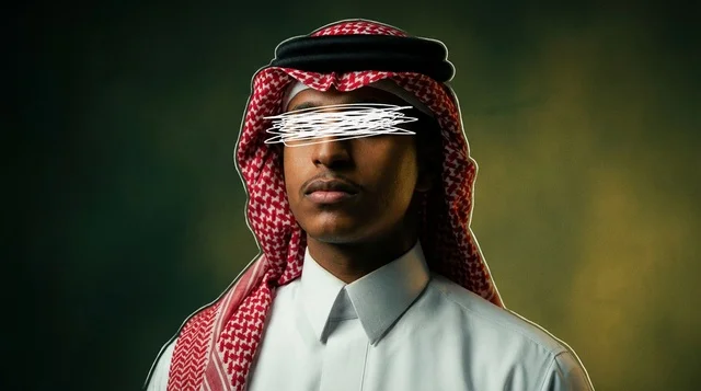 بورتريه لرجل سعودي بالزي التقليدي مع هوية مخفية