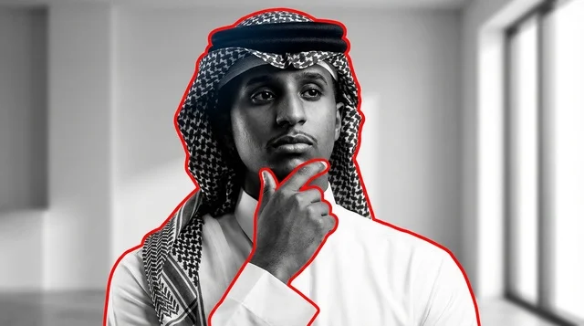 Saudi Man in Traditional Attire Thinking Graphic Portrait
