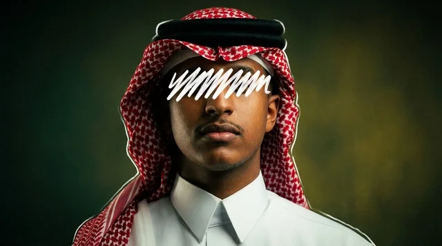 رجل سعودي بالزي التقليدي مع حجب العينين