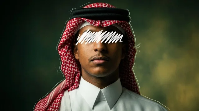 Saudi Man in Traditional Thobe and Red Ghutra Portrait
