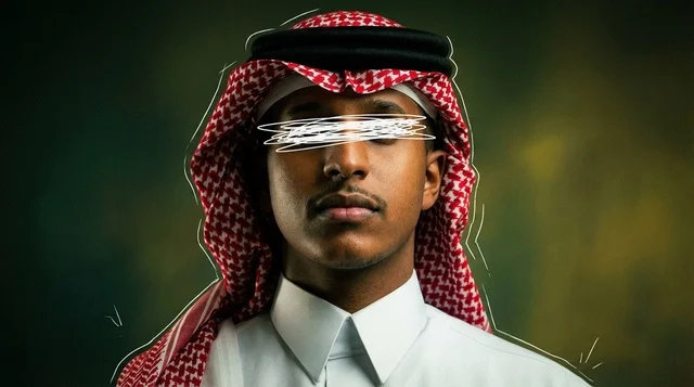 Saudi Man in Traditional Dress with Obscured Eyes