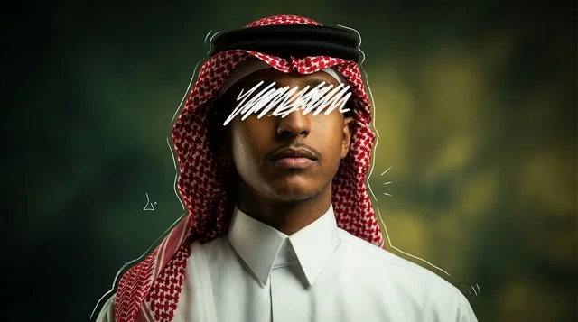 Saudi Man in Traditional Dress with Artistic Graphic