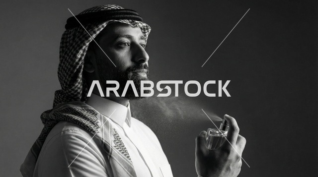 رجل سعودي يرش العطر باللونين الأبيض والأسود